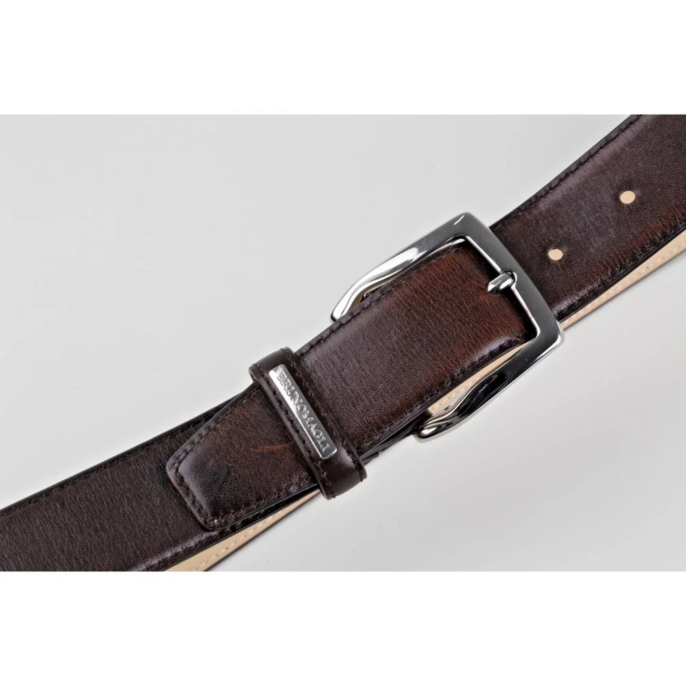 Bruno Magli Dark Brown Genuine Leather Belt Silver Single Prong Buckle 80 / 32